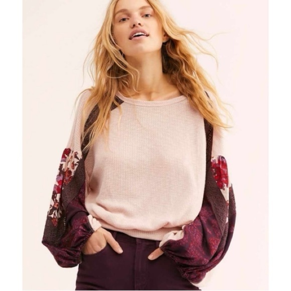 Free People Casual Clash Billow Sleeve Top Size Medium Rose Pink Flowy Boho. 23 - Picture 1 of 9